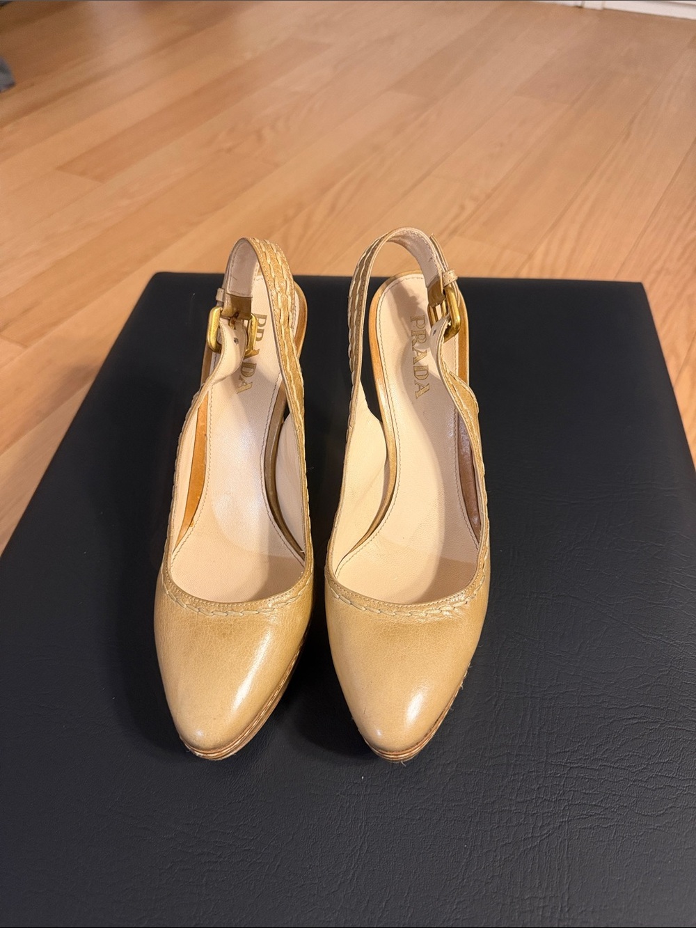 Prada tan Leather Slingback Pumps